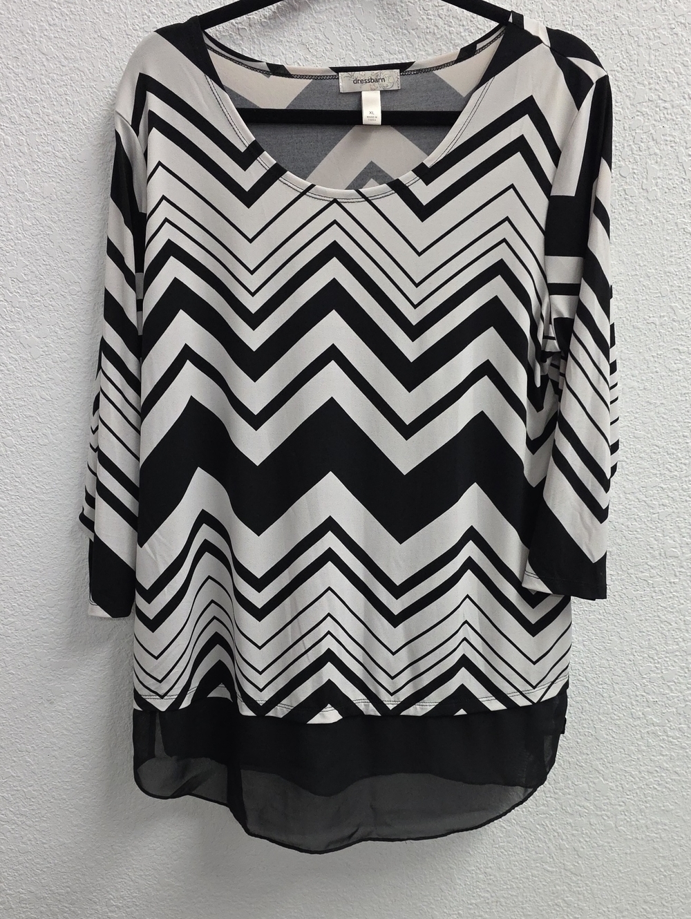 DressBarn Chevron Print Layered Hem Tunic Top Black White XL